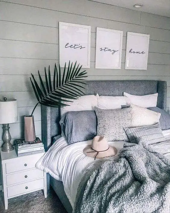 Playing with light and dark grey on your walls, furniture, and décor, you may be able to create a nice pulled-together ambiance to your room. For more bedroom ideas go to betterthathome.com