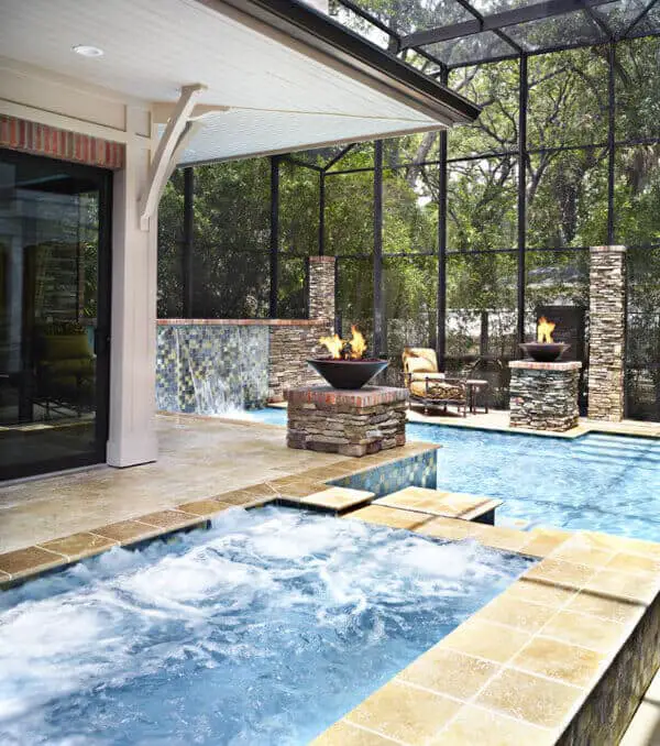 With a big indoor swimming pool you can enjoy it all year round, even when it’s cold and rainy outside, or you want to go for a midnight swim under a blanket of stars. For more pools designs go to betterthathome.com