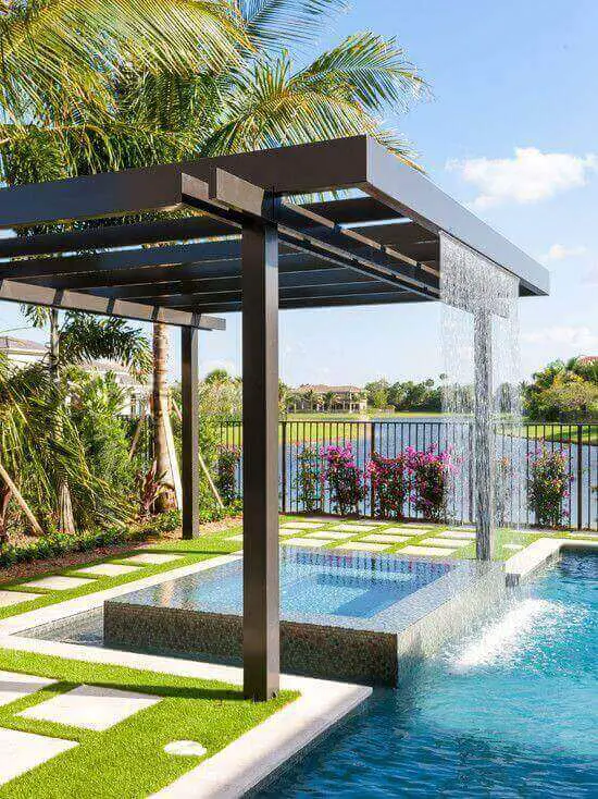 One can take these pool and pergola designs and adapt them to space they have available, either attached to the house or standing by itself, openly, or similar to a gazebo, at your pool’s side.