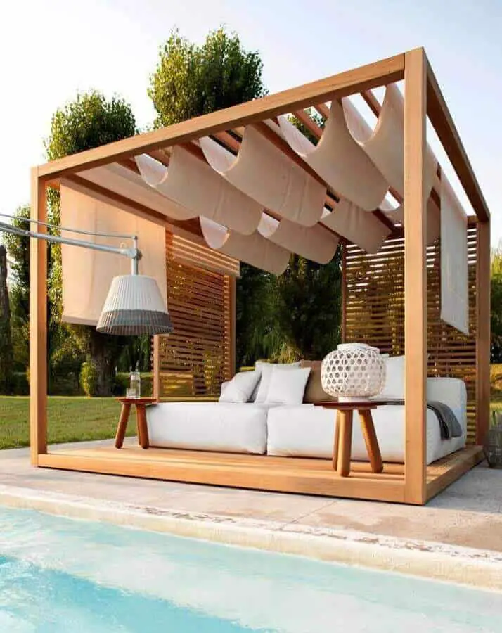 One can take these pool and pergola designs and adapt them to space they have available, either attached to the house or standing by itself, openly, or similar to a gazebo, at your pool’s side.