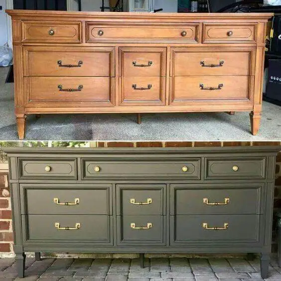Before and after of a sideboard, customized to look modern.