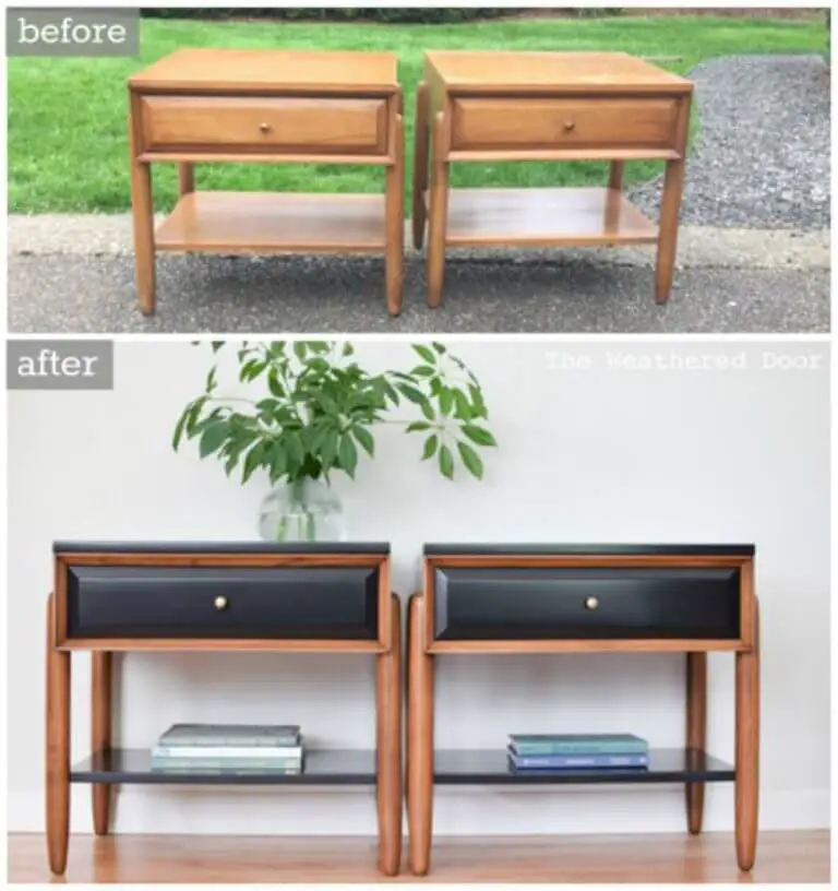 Before and after photo of two nightstand tables customized to look modern.
