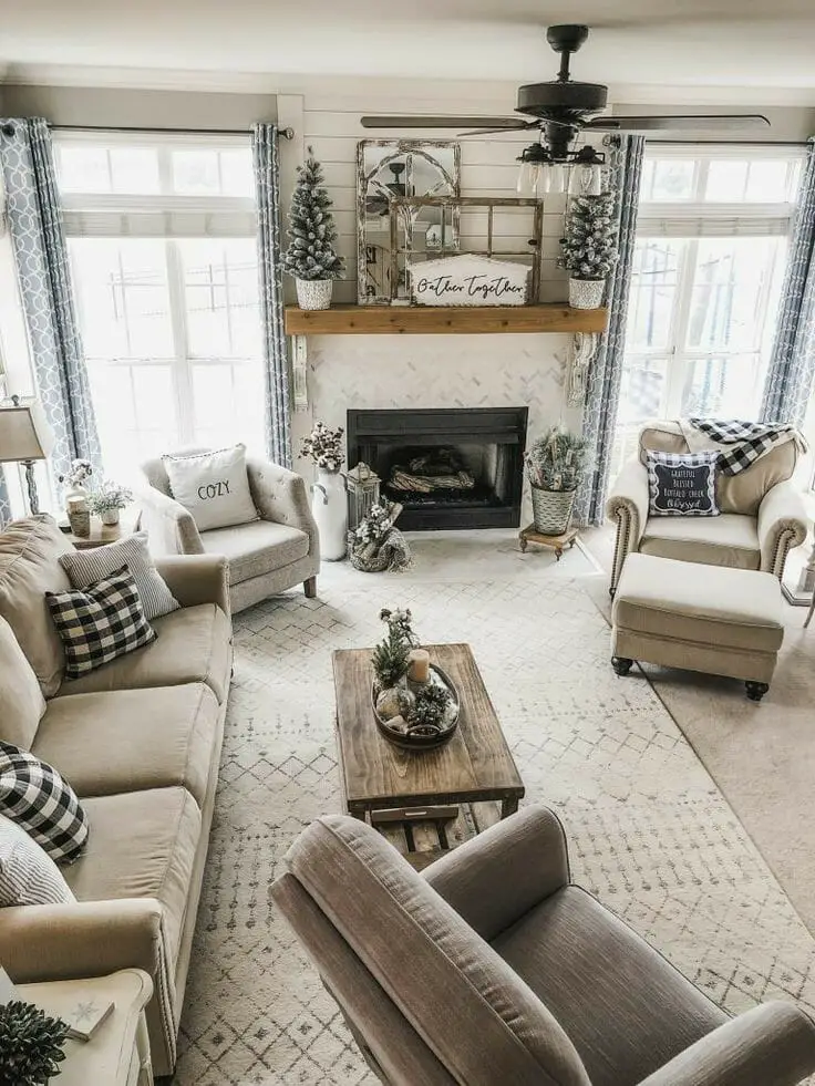 Farmhouse Interior Design Ideas. Photo of a Rustic farmhouse living room design.