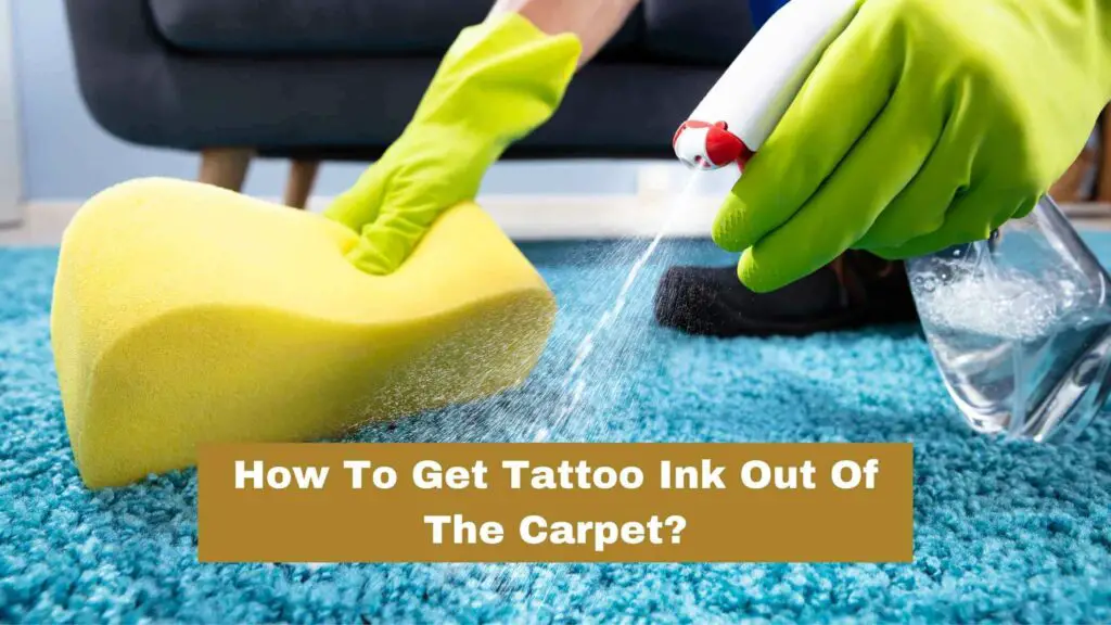 Photo of a person cleaning a blue carpet with a sponge and a cleaning product. How To Get Tattoo Ink Out Of Carpet?