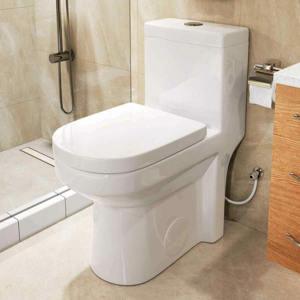 Photo of a HOROW HWMT-8733 Small Compact One Piece Toilet.