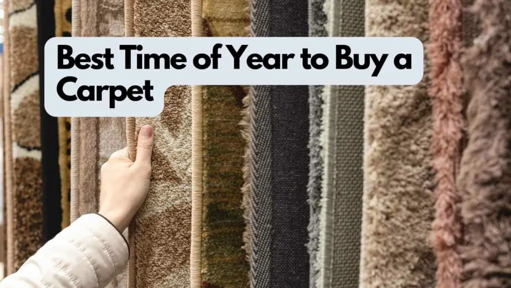 Photo of a woman's hands flipping trhough carpets on a carpet store. Best Time of Year to Buy a Carpet.