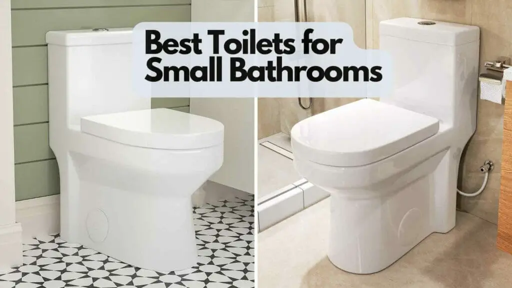 Photo of two different toilets in small bathrooms. Best Toilets for Small Bathrooms.