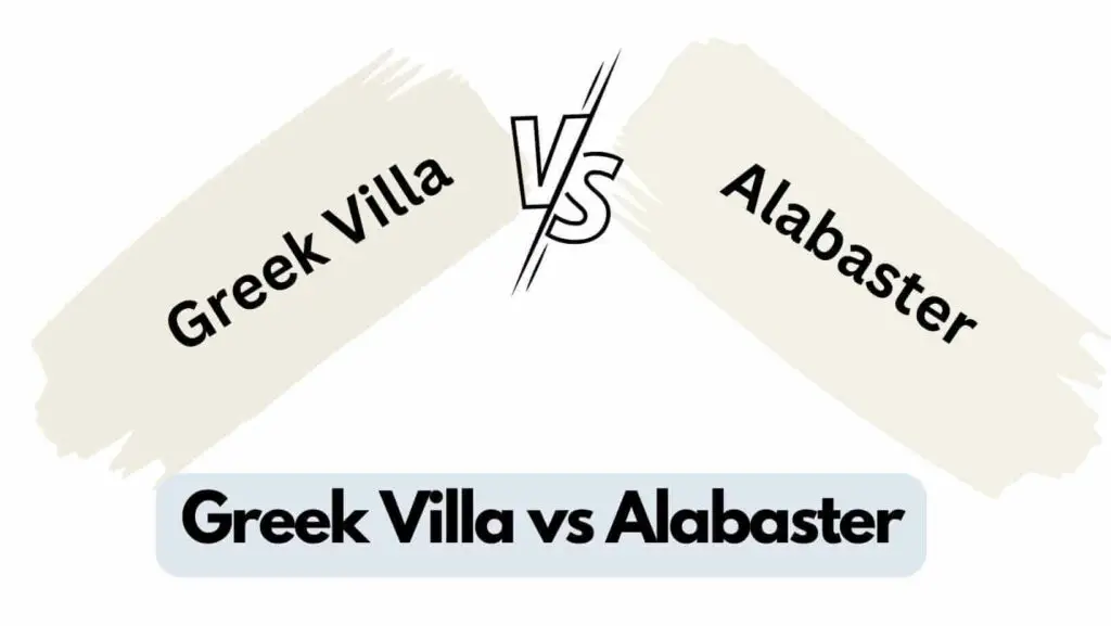 Photo of greek villa color on the left and alabaster color on the right. Greek Villa vs Alabaster