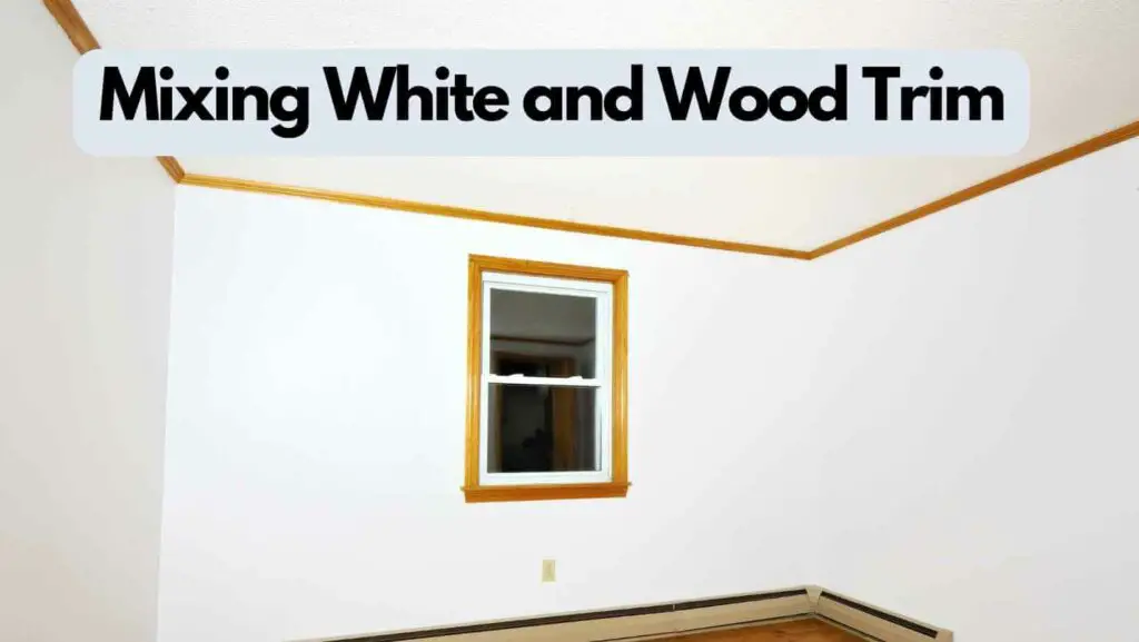 Photo of a room with white walls and wooden trim. Mixing White and Wood Trim.