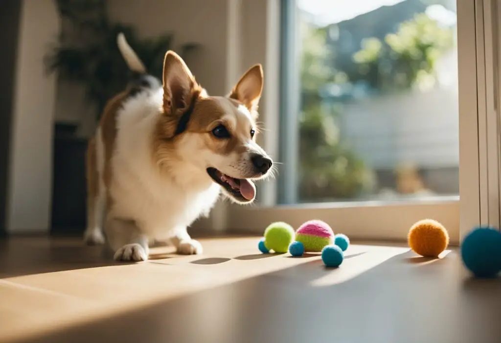 Dog playing with balls.