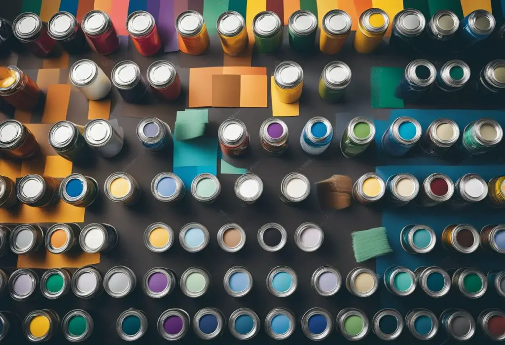 Open paint cans and paint samples.
